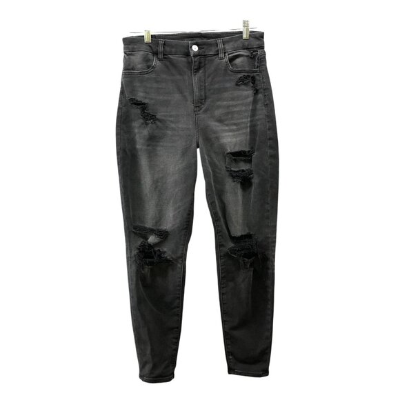 American Eagle Curvy Super Hi-Rise Jegging Women 10 Short Black Destroyed Soft - Picture 1 of 11
